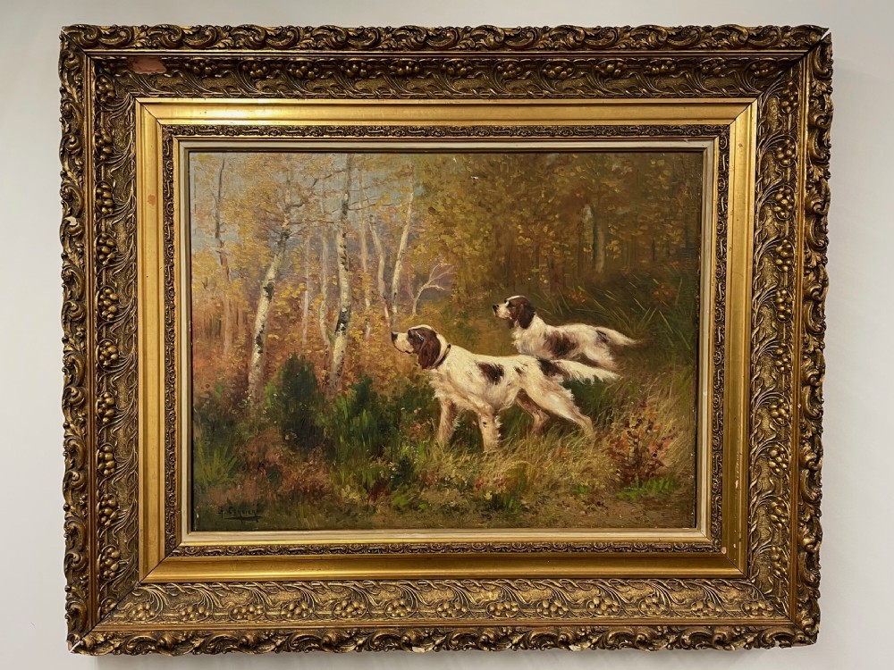 Gaston Corbier - Two Setters Woodland Setting - Oil On Canvas