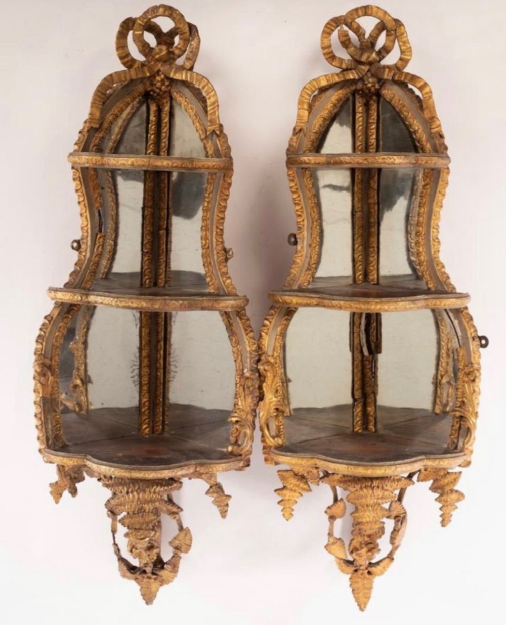 A Pair French Gesso Corner Shelves