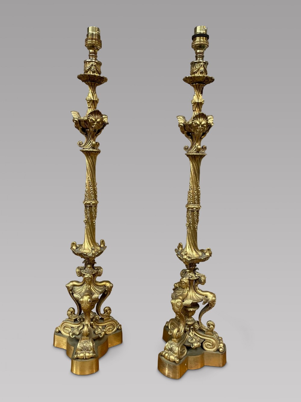 A Fabulous Pair of French Gilt Bronzed Lamps