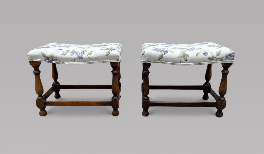 A Pair of Matching Oak Framed Stools