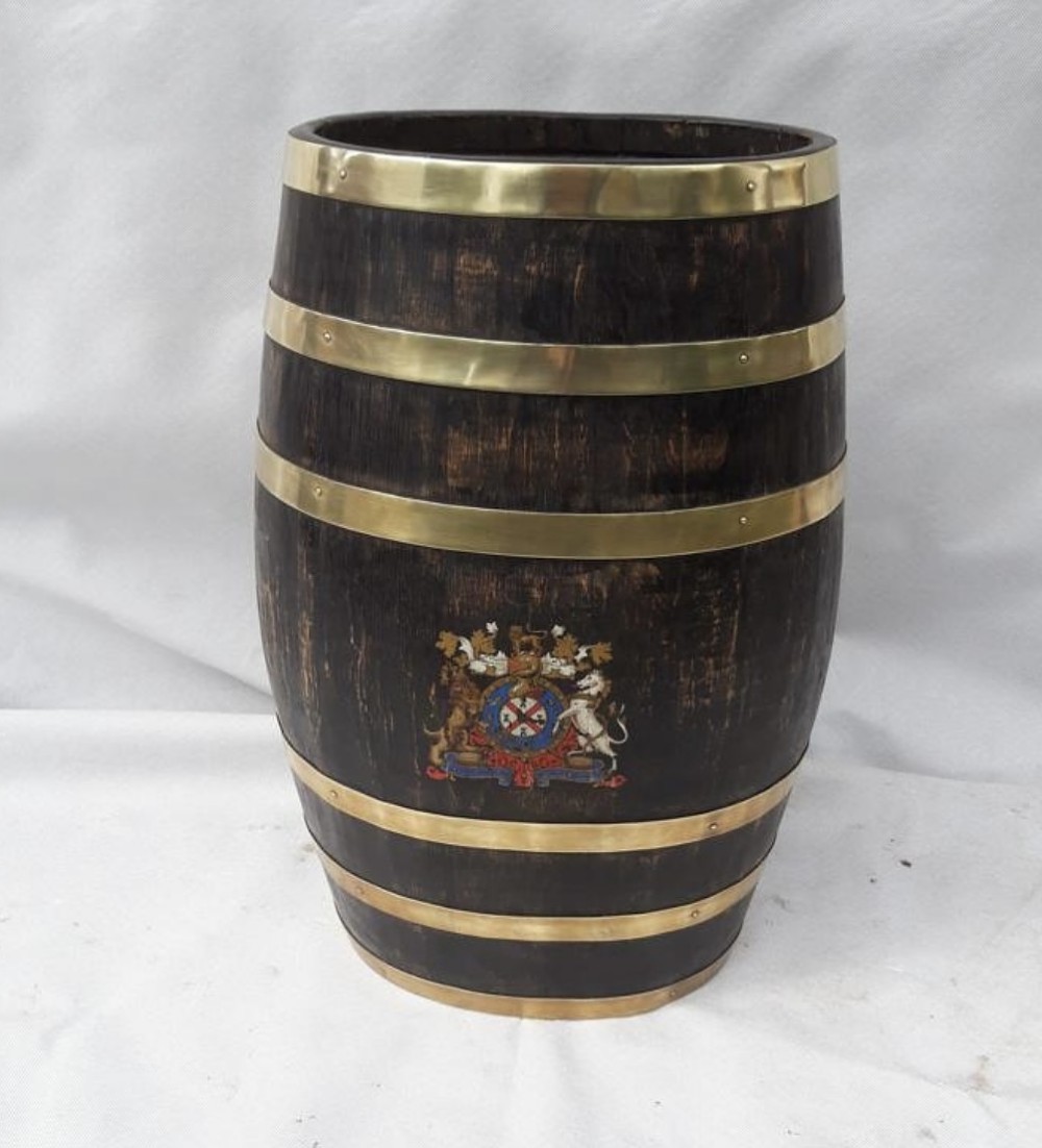 A 19thc Brass Bound Oak Barrel Stick Stand 