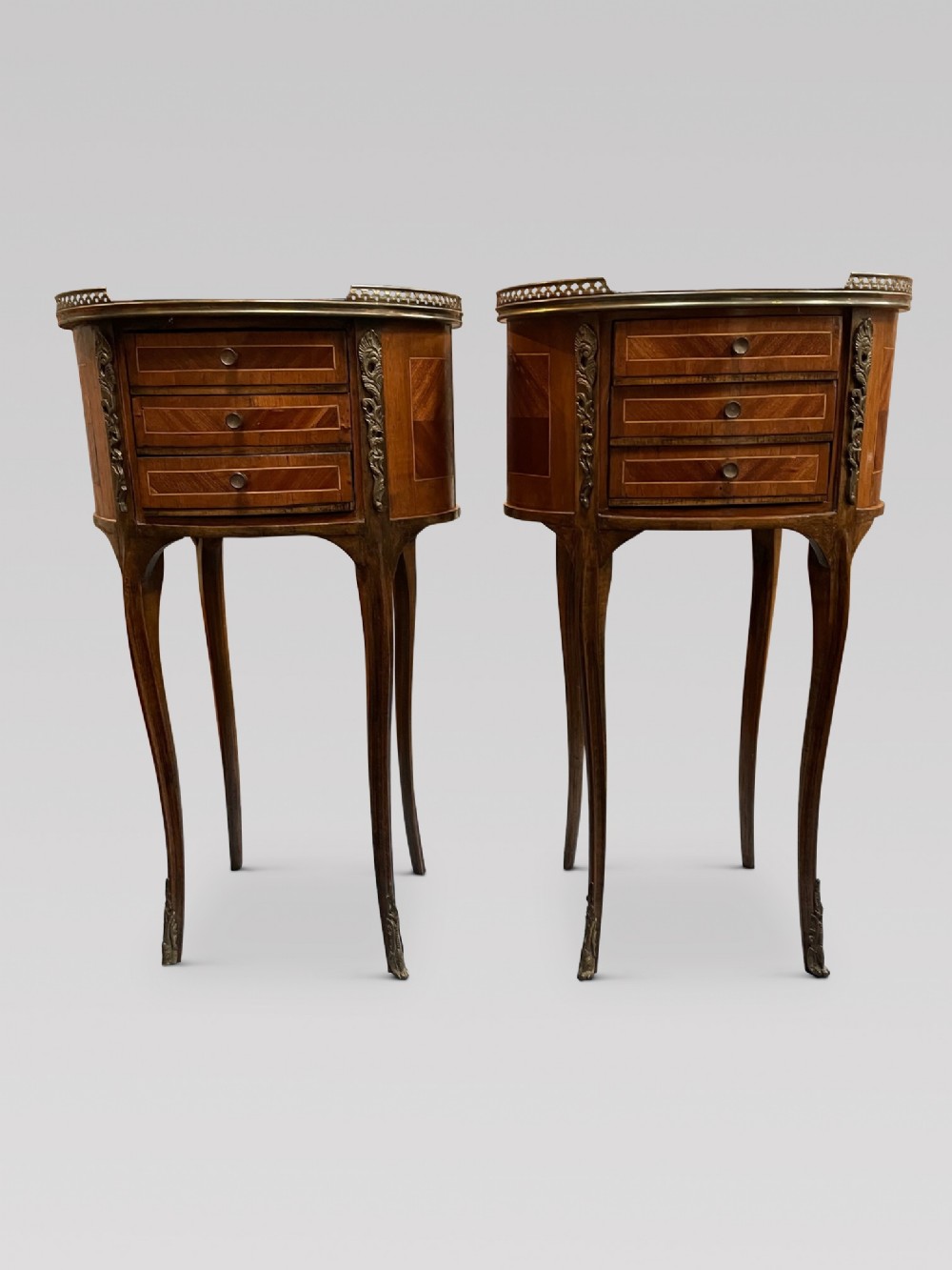 A Pair of Attractive Marquetry Bedside Tables