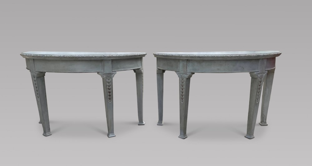 A Pair of Painted Walnut Console Tables