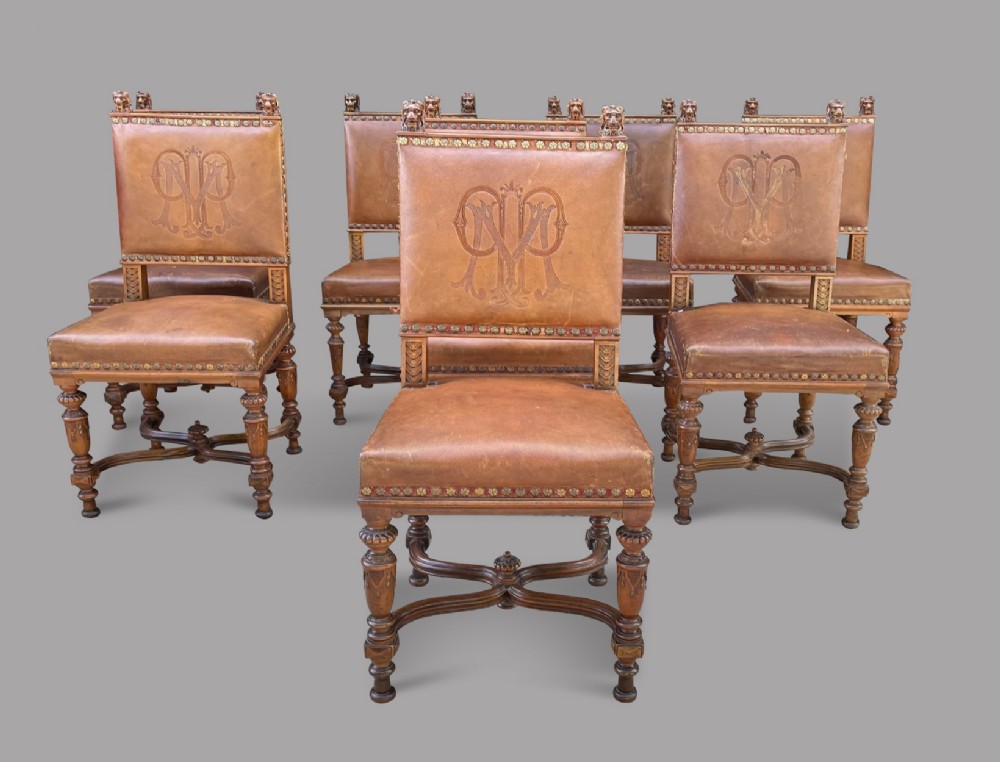 A Set of Eight c1900 Oak Leather Dining Chairs