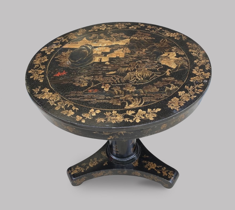A 19thc Black Lacquered Table With chinosiere decoration