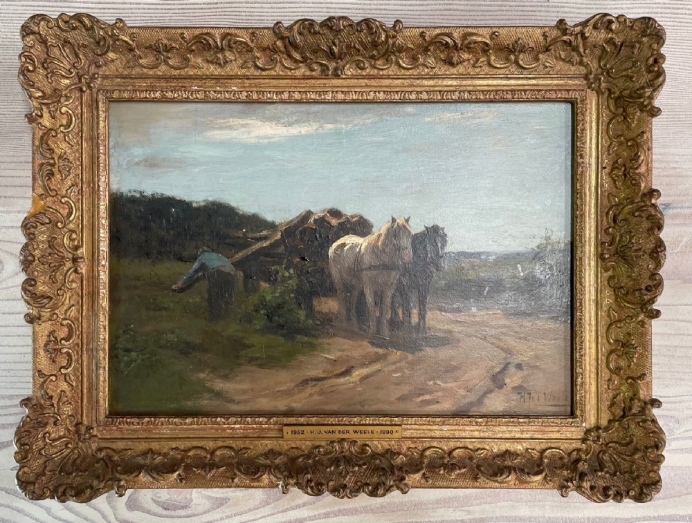Herman Johannes Van der Wheele - Oil on board - Loading the Timber Wagon