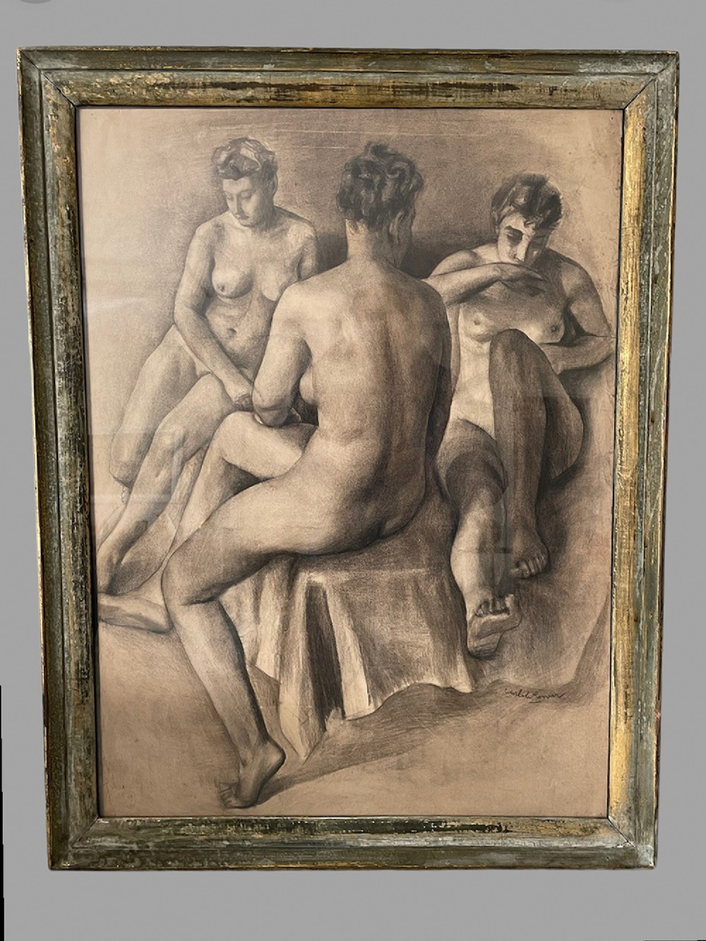 A 19thc Charcoal Study 'Three Graces'