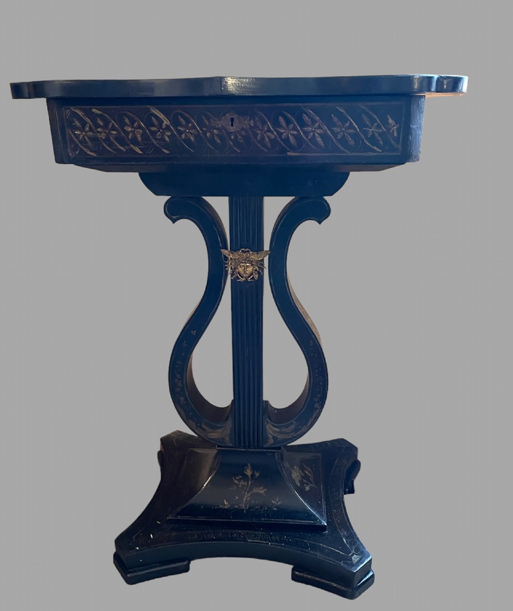A 19thc Black Japanned Sewing Table