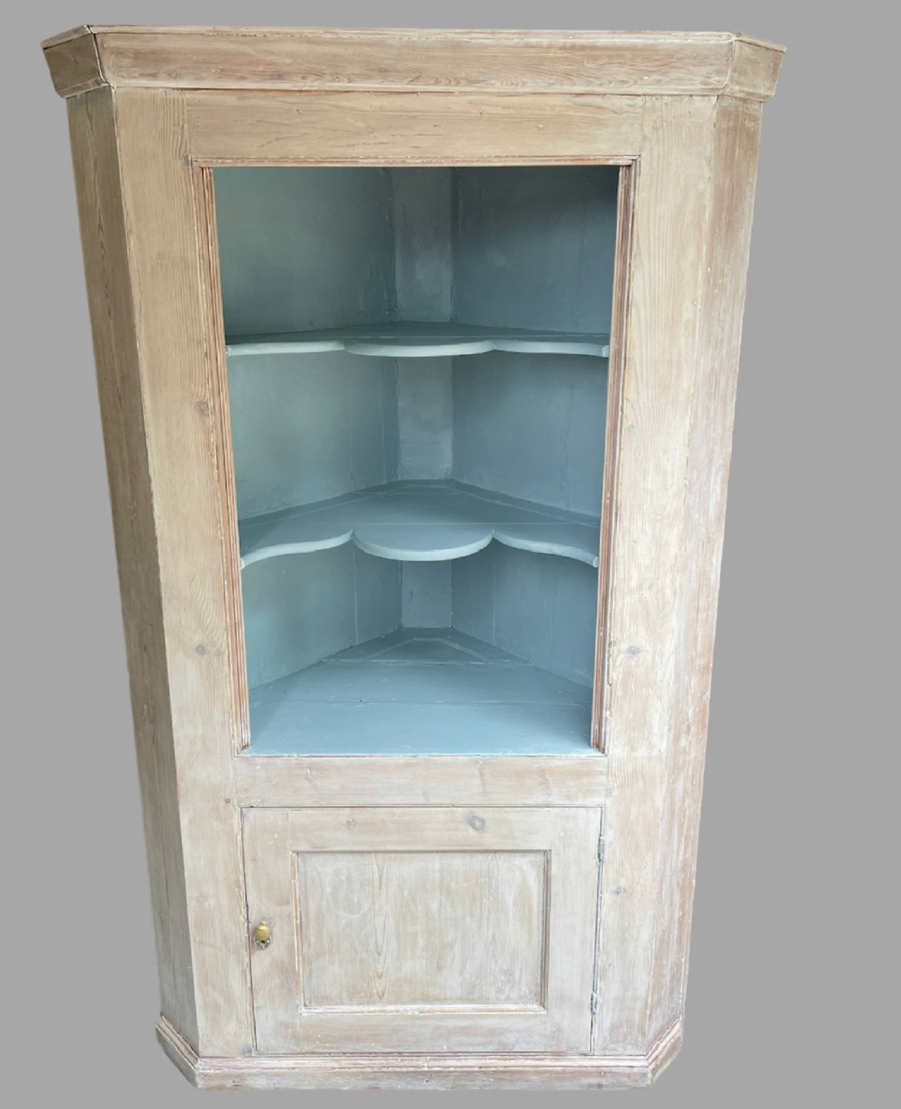 Attractive 19thc Rustic Painted and Limed Corner Cupboard