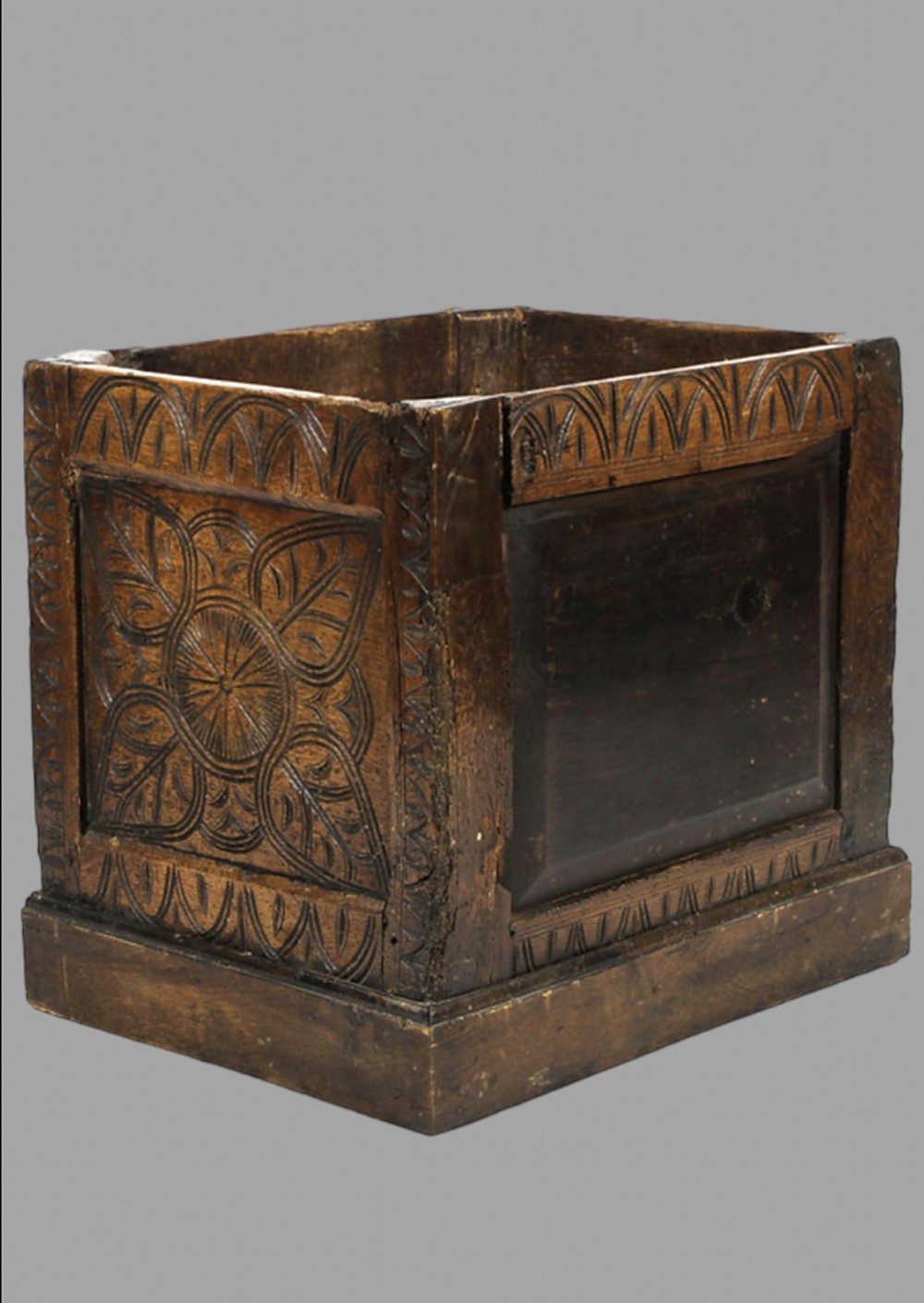 An Oak Log Box Converted From An 18th Century Coffer