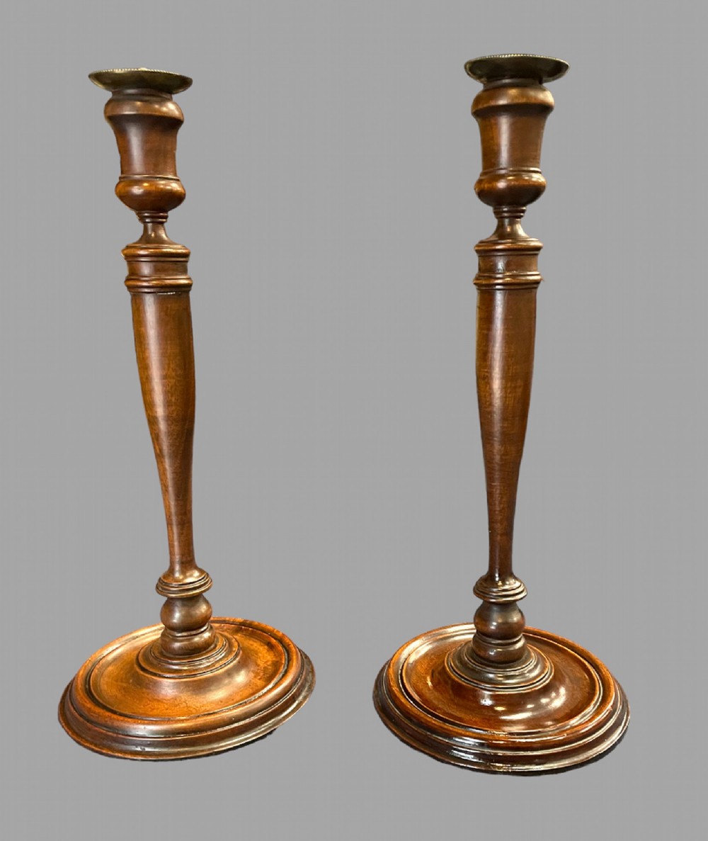 A Pair of Mahogany c1900 Candlesticks