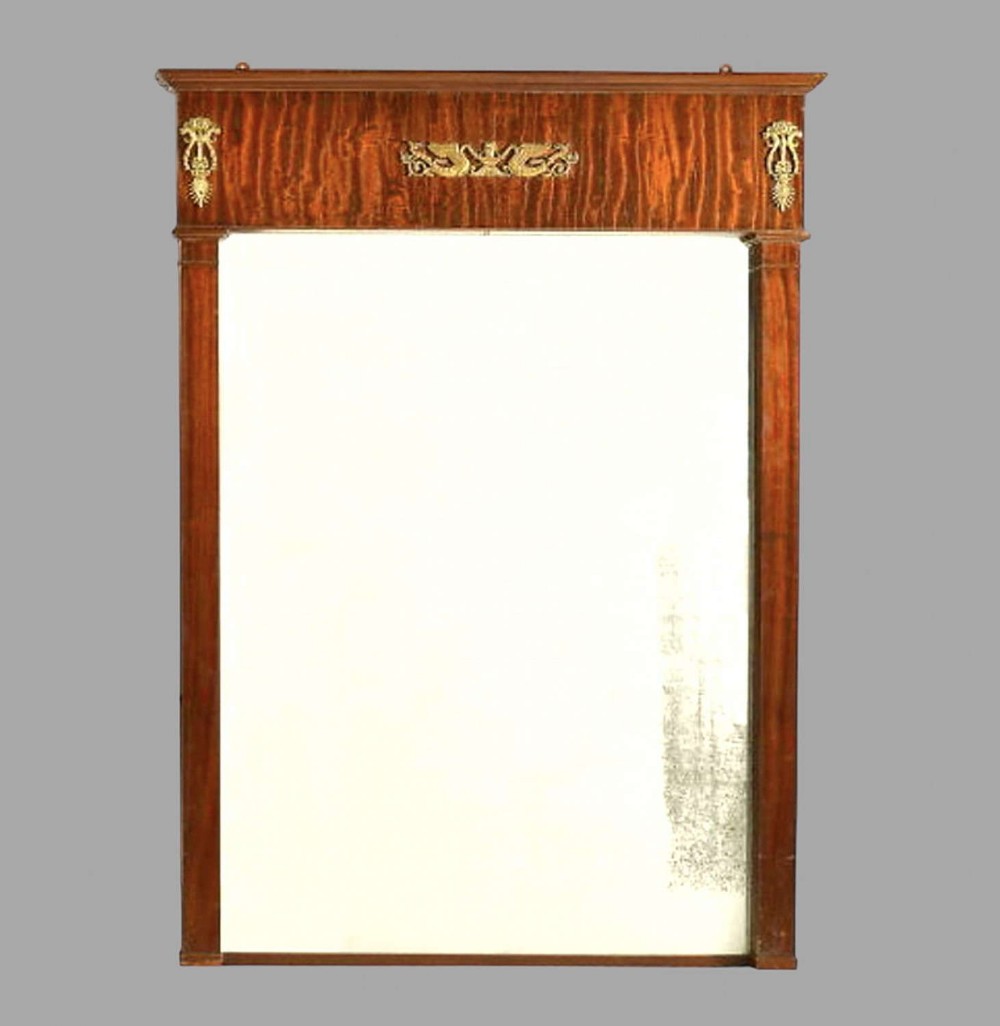 Mahogany and Gilt Metal Large Wall Mirror in Empire Taste