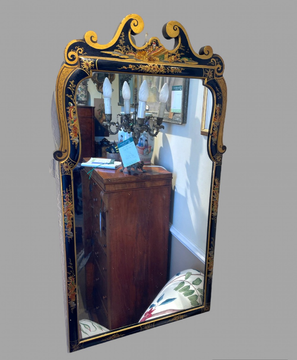 A c 1930 Black Chinoiserie Revival Mirror