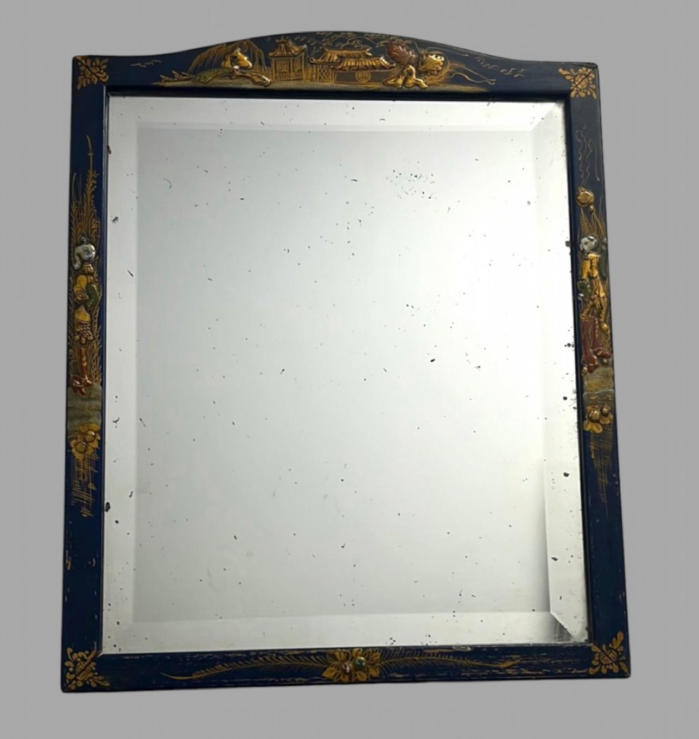 A Dark Blue Chinoiserie Style Mirror