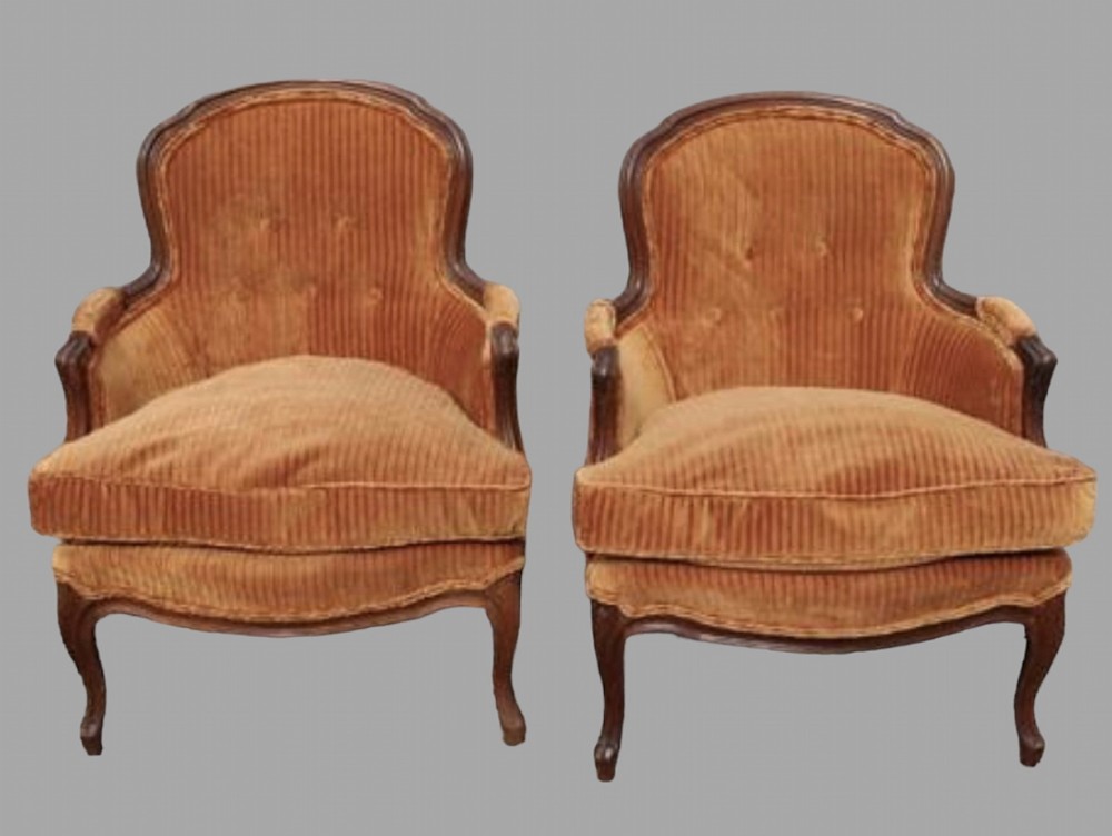 Pair of French Walnut Framed Small Fauteuils