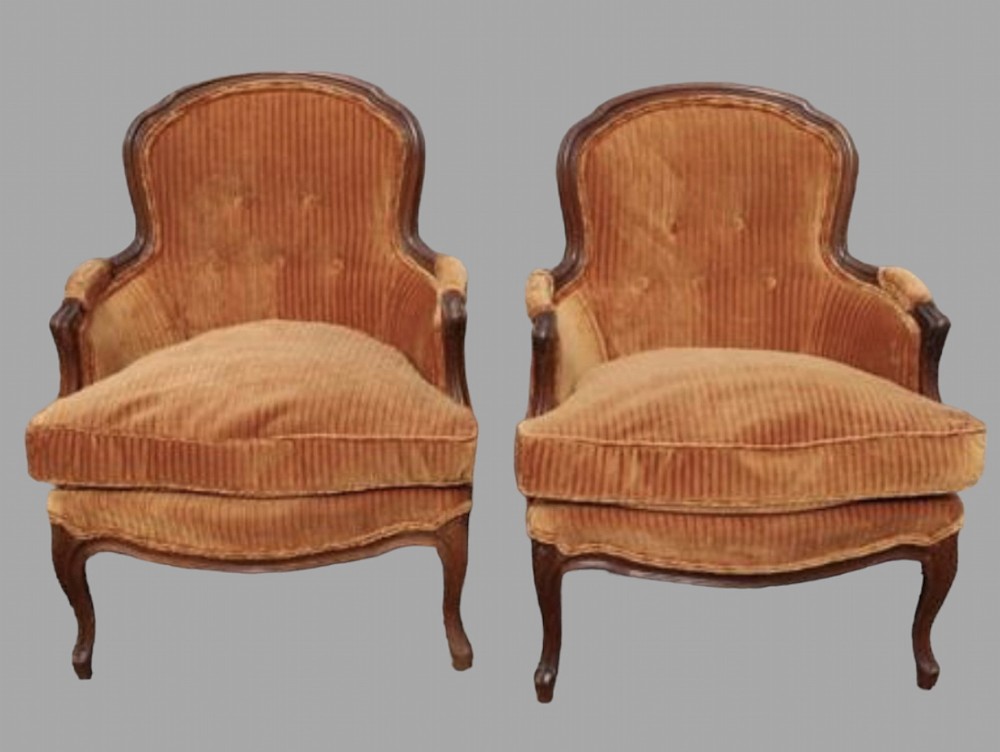 Pair of French Walnut Framed Small Fauteuils