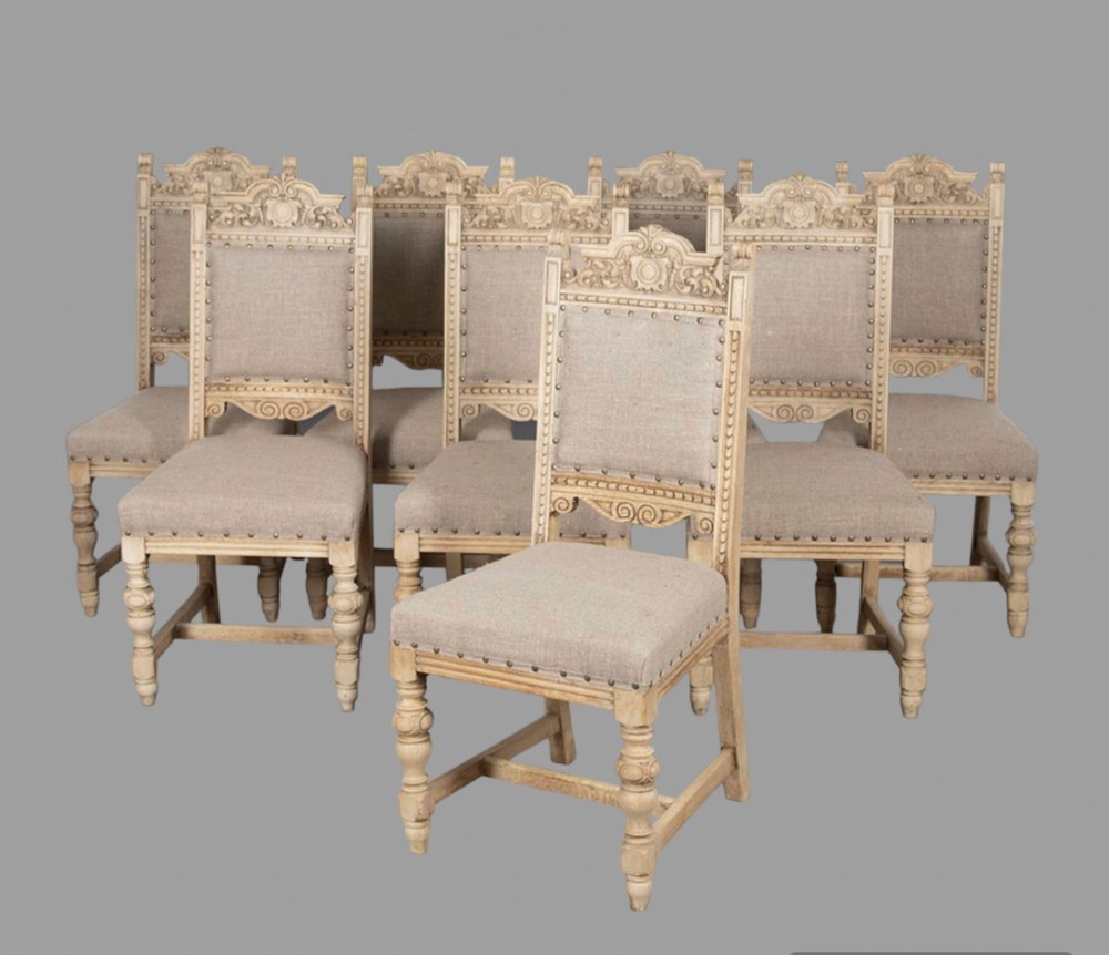 A Great Set of Eight Bleached Oak Dining Chairs