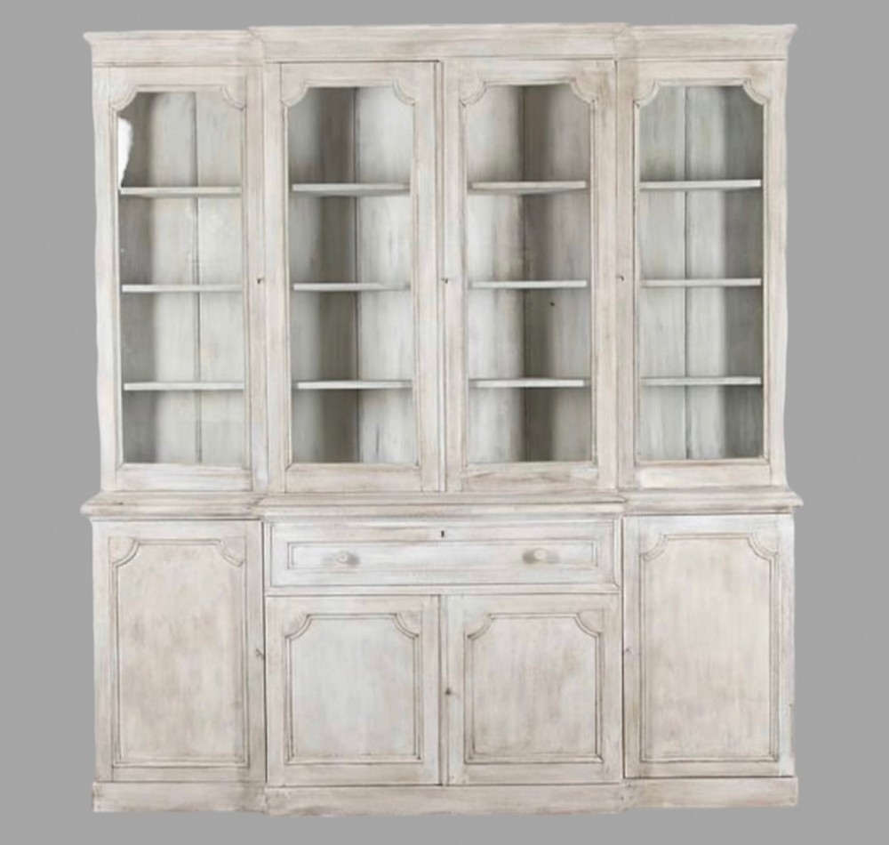 A 19thc Painted Oak Breakfront Bookcase