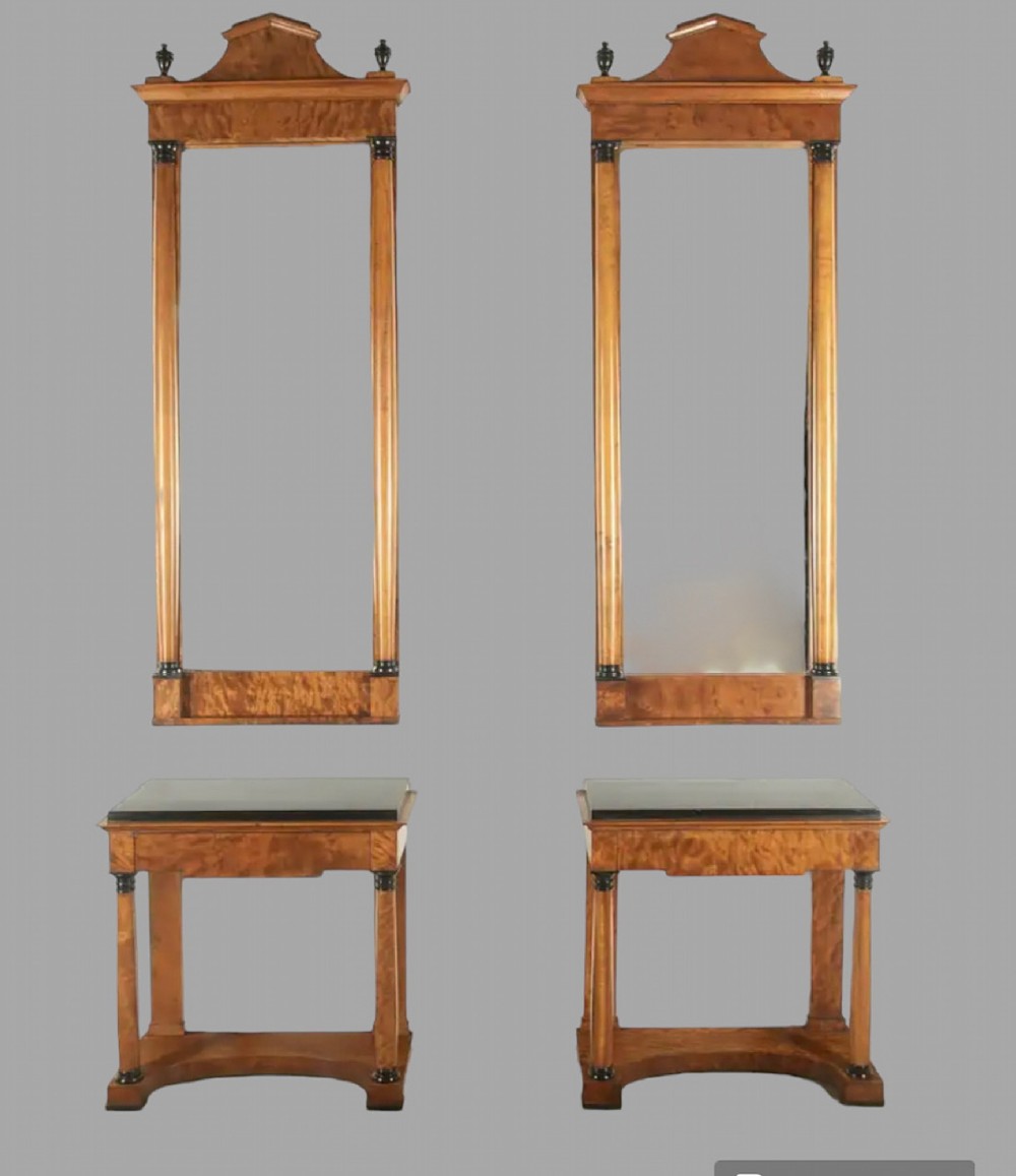 Fabulous Pair of c1925 Biedermeier Console Tables with Mirrors