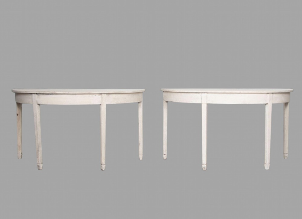 A Pair of 19th Century Painted D Shaped Console Tables