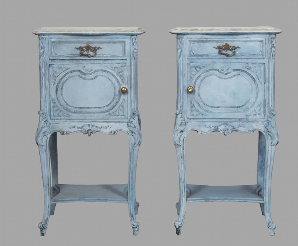 A Pair of Blue Painted 19thc French Bedside Tables