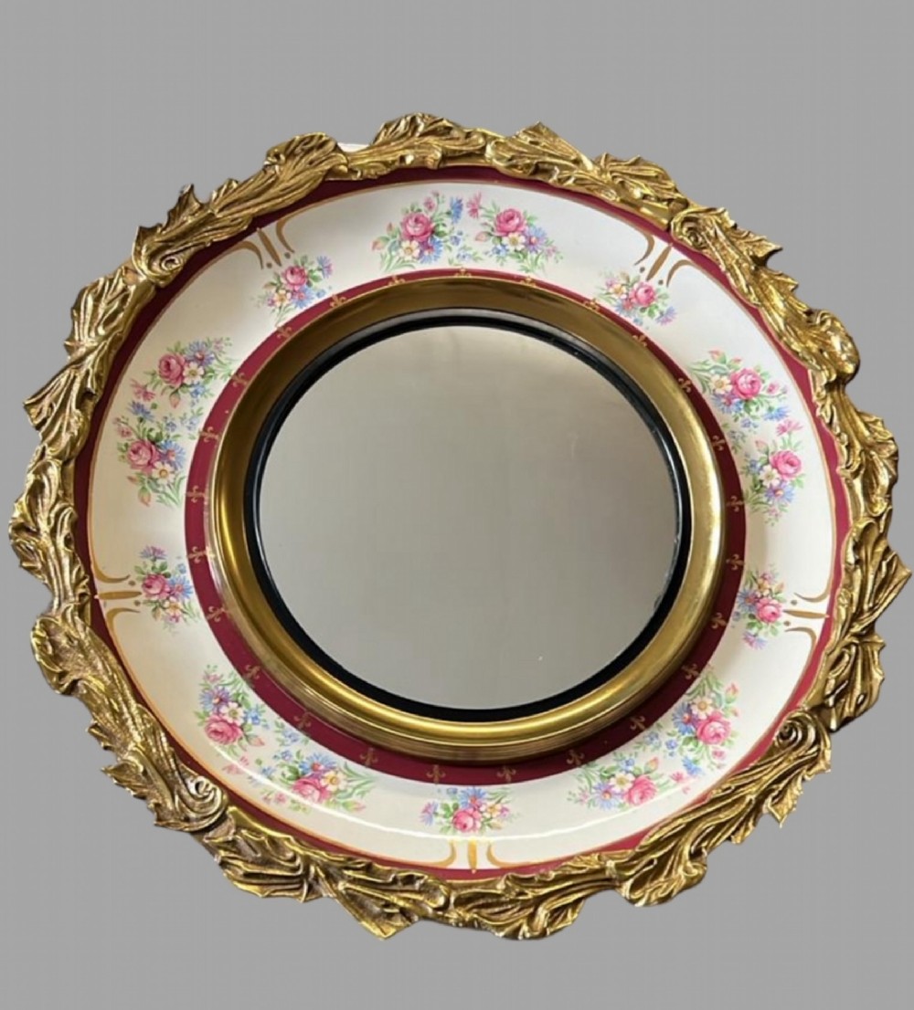 A Staffordshire Art Deco Gilt Framed Convex Wall Mirror

