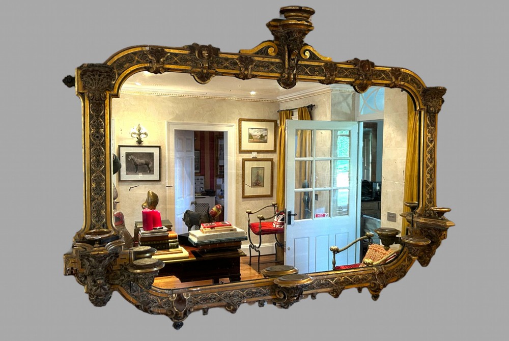 A Highly Impressive French Walnut and Parcel Gilt Large Mirror