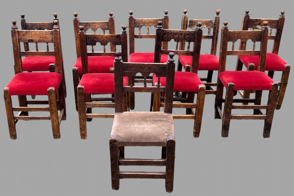A Set of Eleven Spanish Side/Dining Chairs