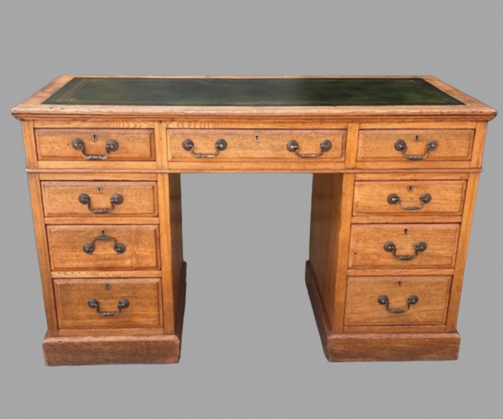 A Victorian Light Oak Double Pedestal Desk