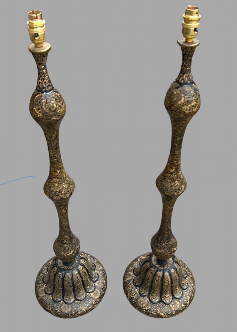 Pair of Unusual & Attractive Brass Painted Lamps