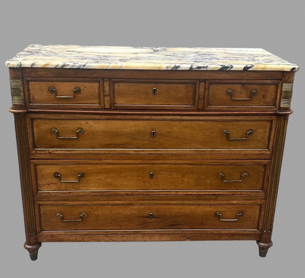 A 19thc French Directoire Walnut Marble Topped Commode