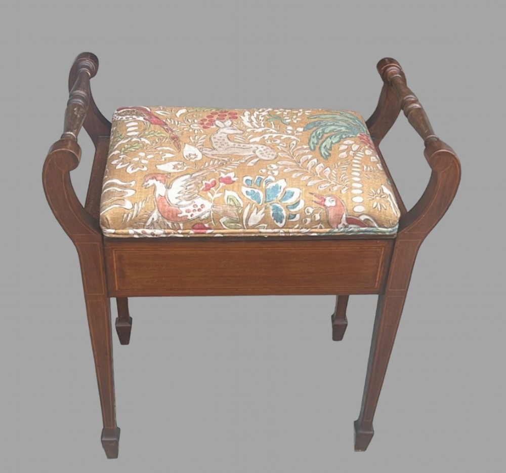 An Attractive Edwardian Inlaid Mahogany Piano Stool