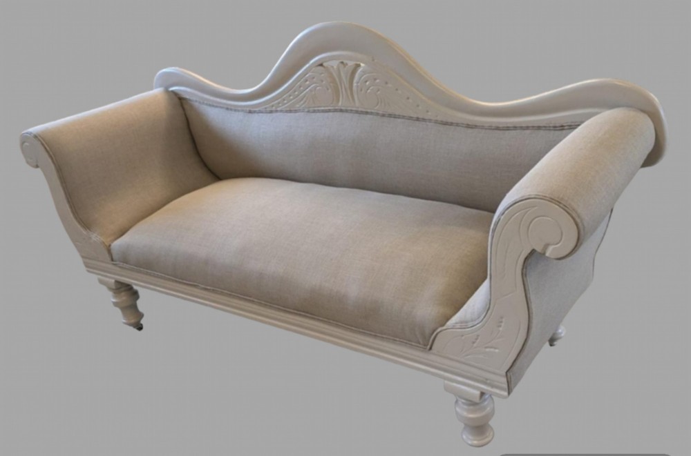 A Victorian Painted Wood Framed Scroll End Sofa