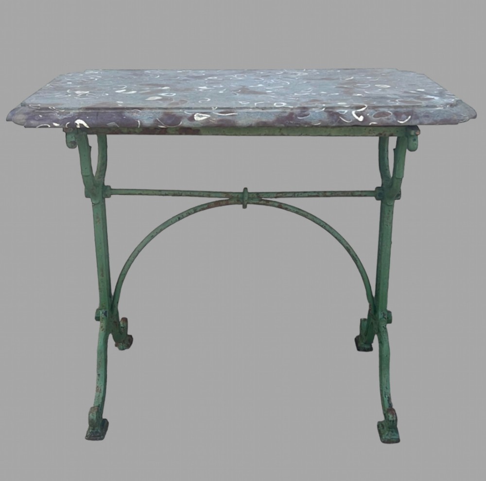 A Victorian Marble Topped Wrought Iron Based Table