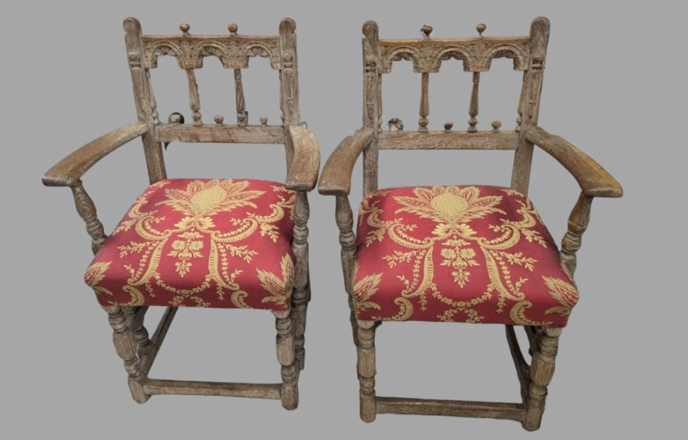 A Pair of 19thc Oak Gothic Revival Style Side Chairs