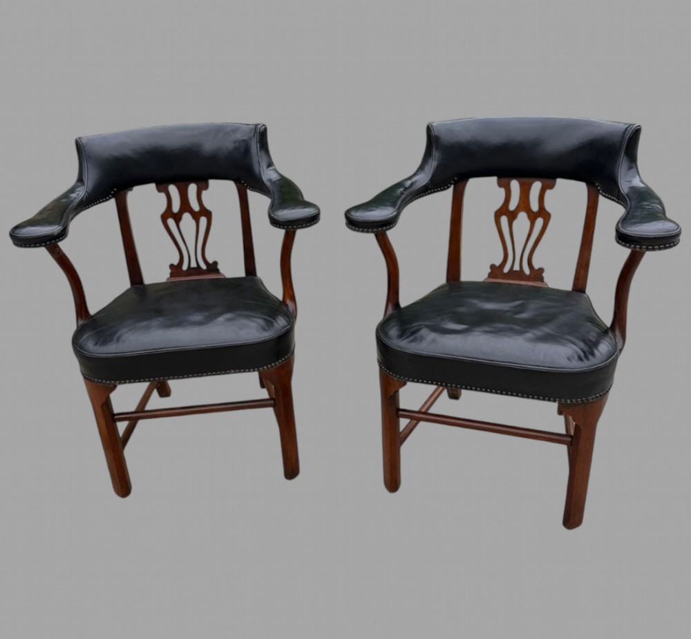 A Pair of c1830 Leather Chairs with Mahogany Show Wood