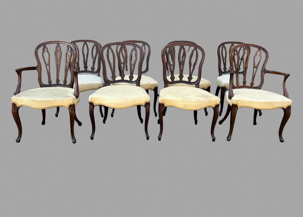 A Set of Eight Mahogany 19thc Dining chairs in Hepplewhite Style