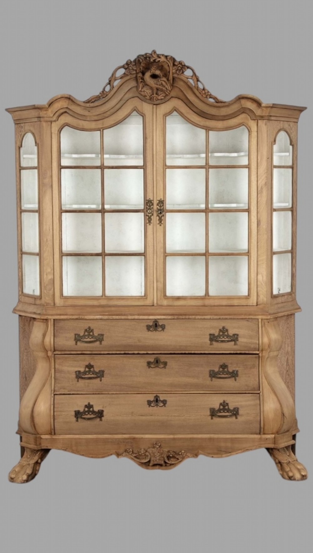 An Attractive 19thc Bleached Oak and Walnut Cabinet on Chest