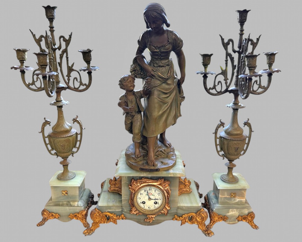 A 19thc Large French Garniture Clock by S Kinsburger