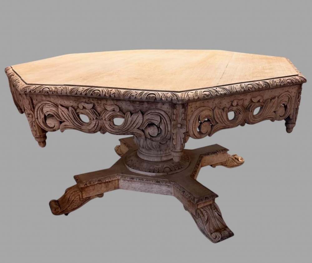 A Lovely Carved Bleached Oak 19thc Centre Table