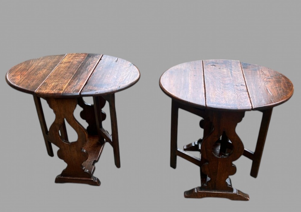 A Near Pair of Small Drop Leaf Oak Tables