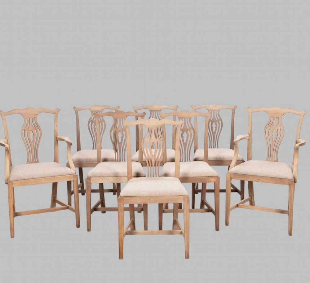 A Set of Eight Bleached Mahogany Dining Chairs