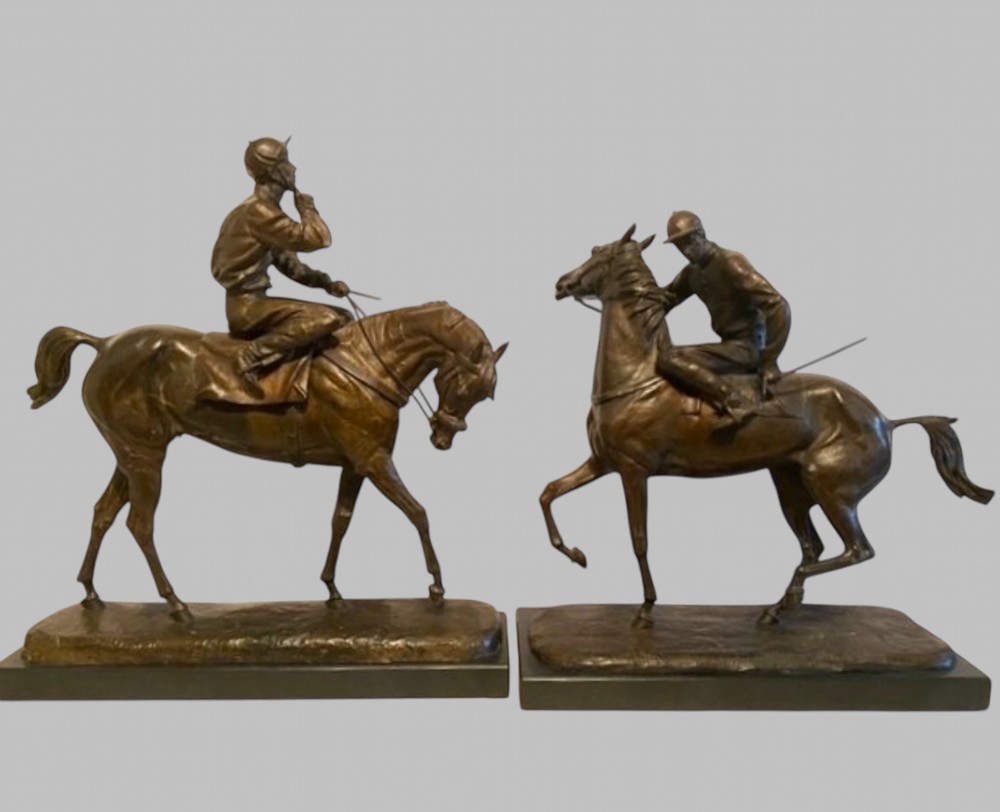 A. Tchernochtchekov - Pair of Russian Patinated Bronze Racehorse's