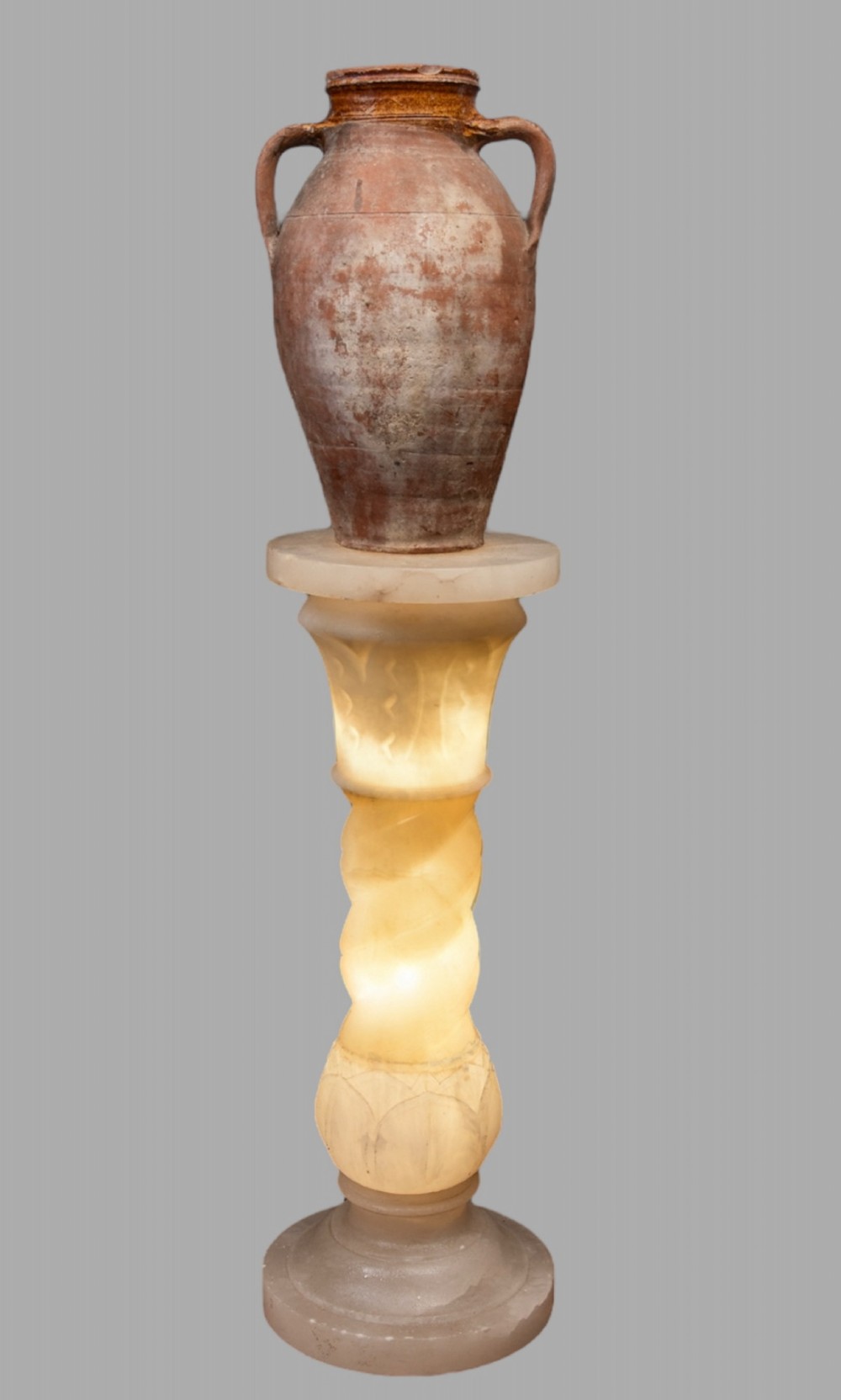 An Interesting Carved Alabaster Pedestal Column Lamp c1930