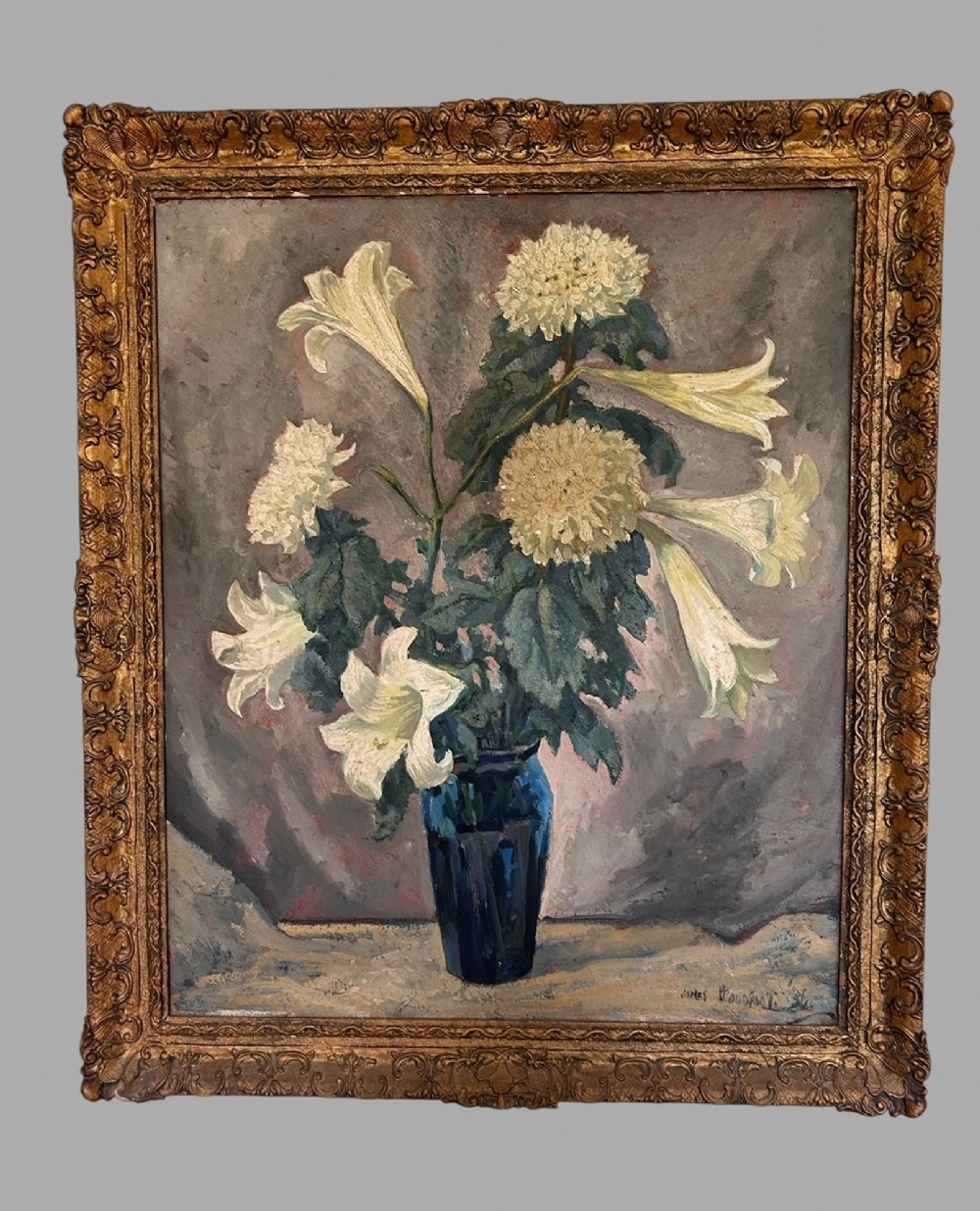 James Proudfoot R.P., R.O.I. - Lovely Oil - Still Life Chrysanthemums and Lilies