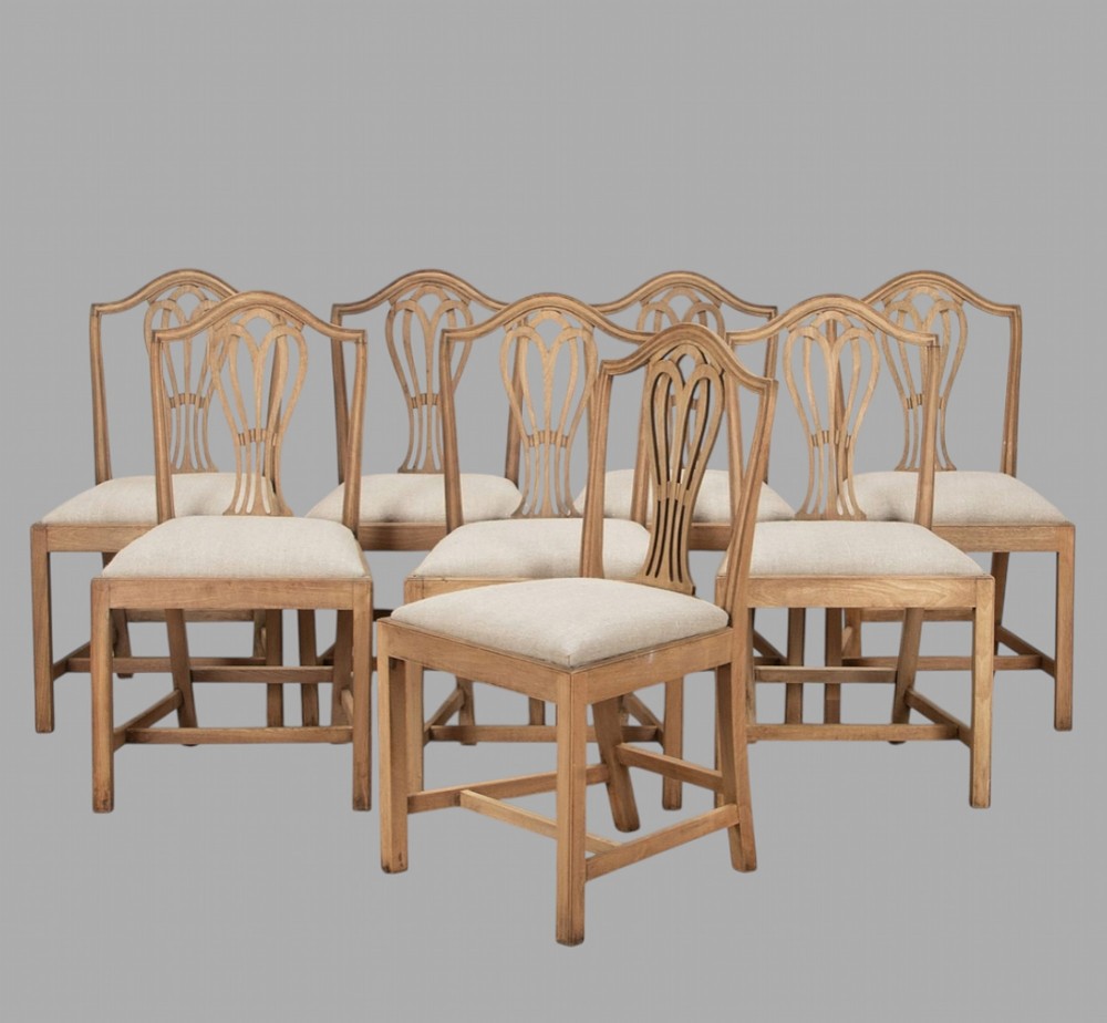 An Attractive Set of Eight 19thc Bleached Mahogany Chairs