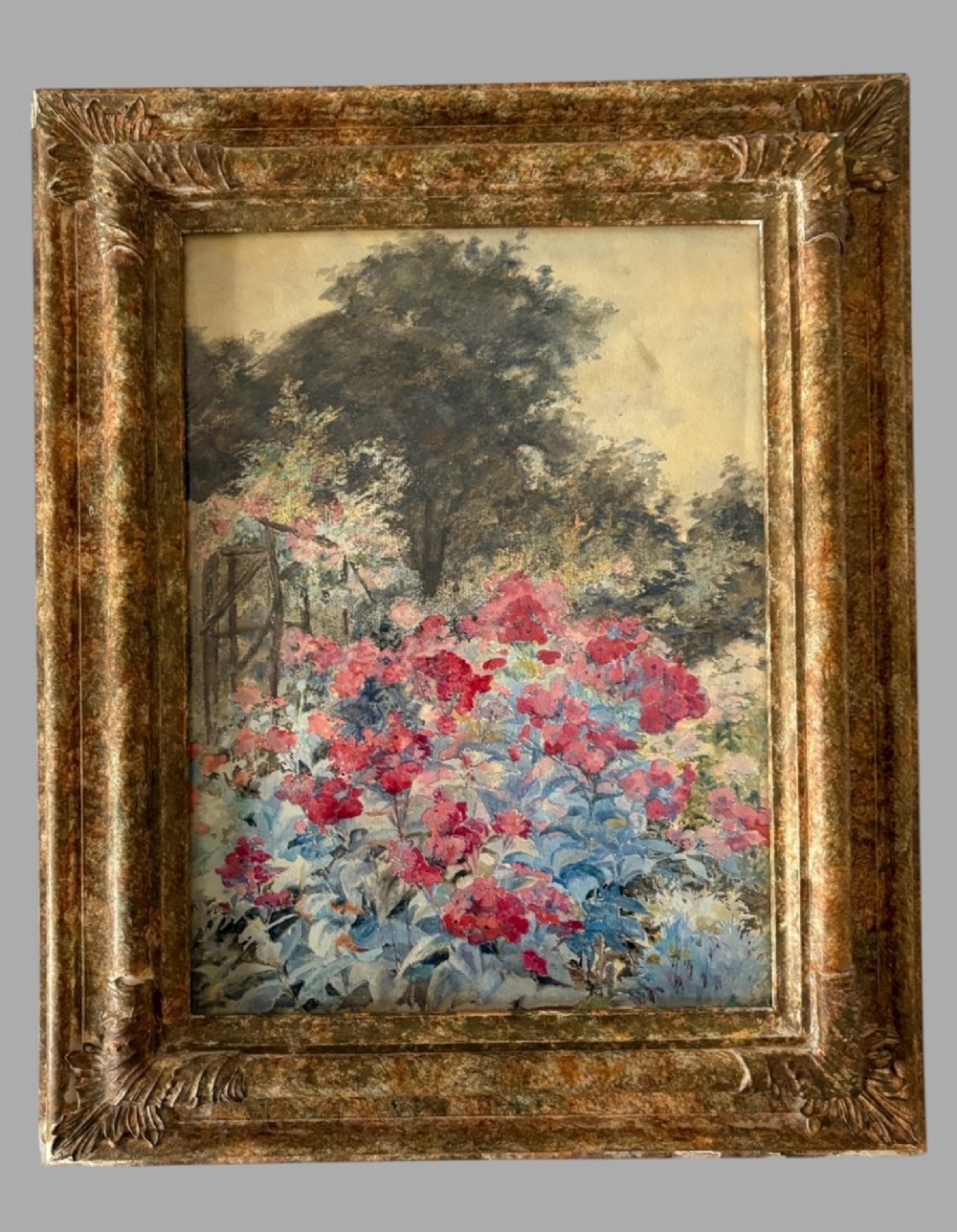 Decorative Mixed Media Floral Garden Scene, c.1930s–1950s