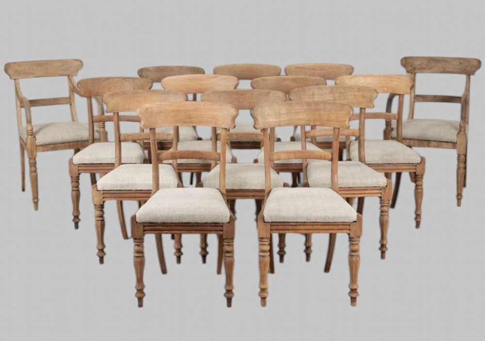 Fourteen Bleached Mahogany Dining Chairs c19th Century