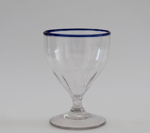 panel moulded rummer with applied blue rim c1800 - CATEGORY: ANTIQUE GLASS - DATED 1800