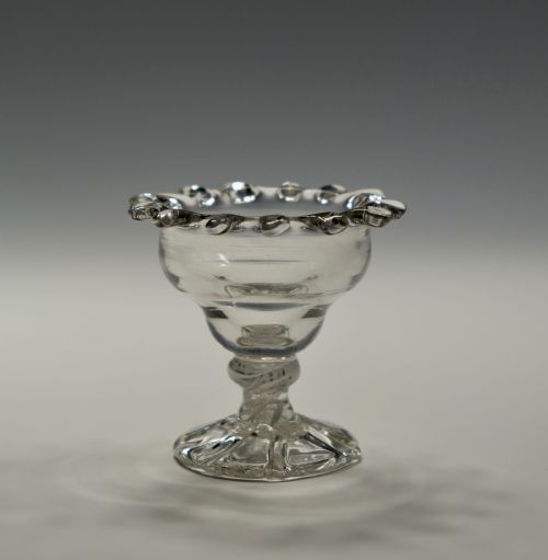 small opaque twist sweetmeat glass with 'dogs tooth' border english c1765 - CATEGORY: ANTIQUE GLASS - DATED 18TH CENTURY
